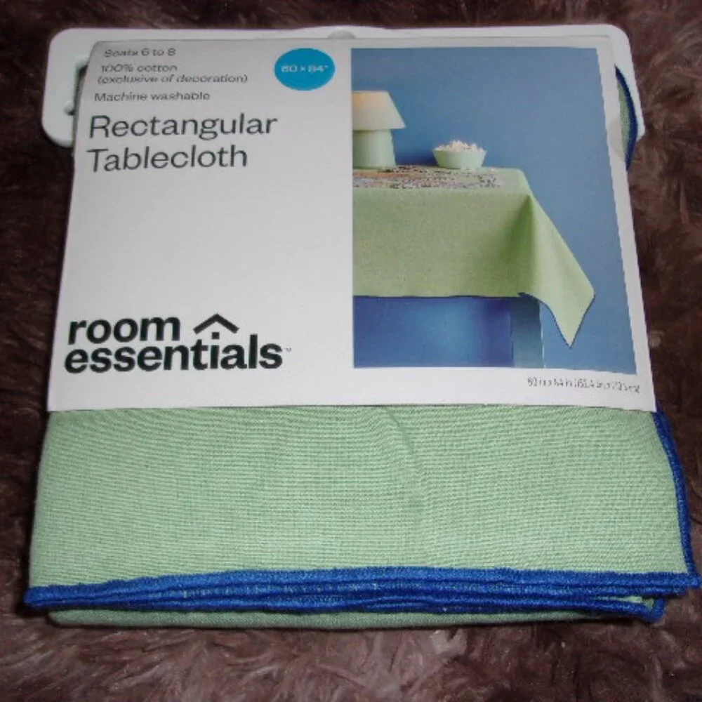 Room Essentials Light Green Tablecloth with Blue Trim 60x84